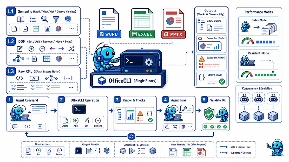 OfficeCLI 的 L1 L2 L3 三层架构和渲染自检闭环
