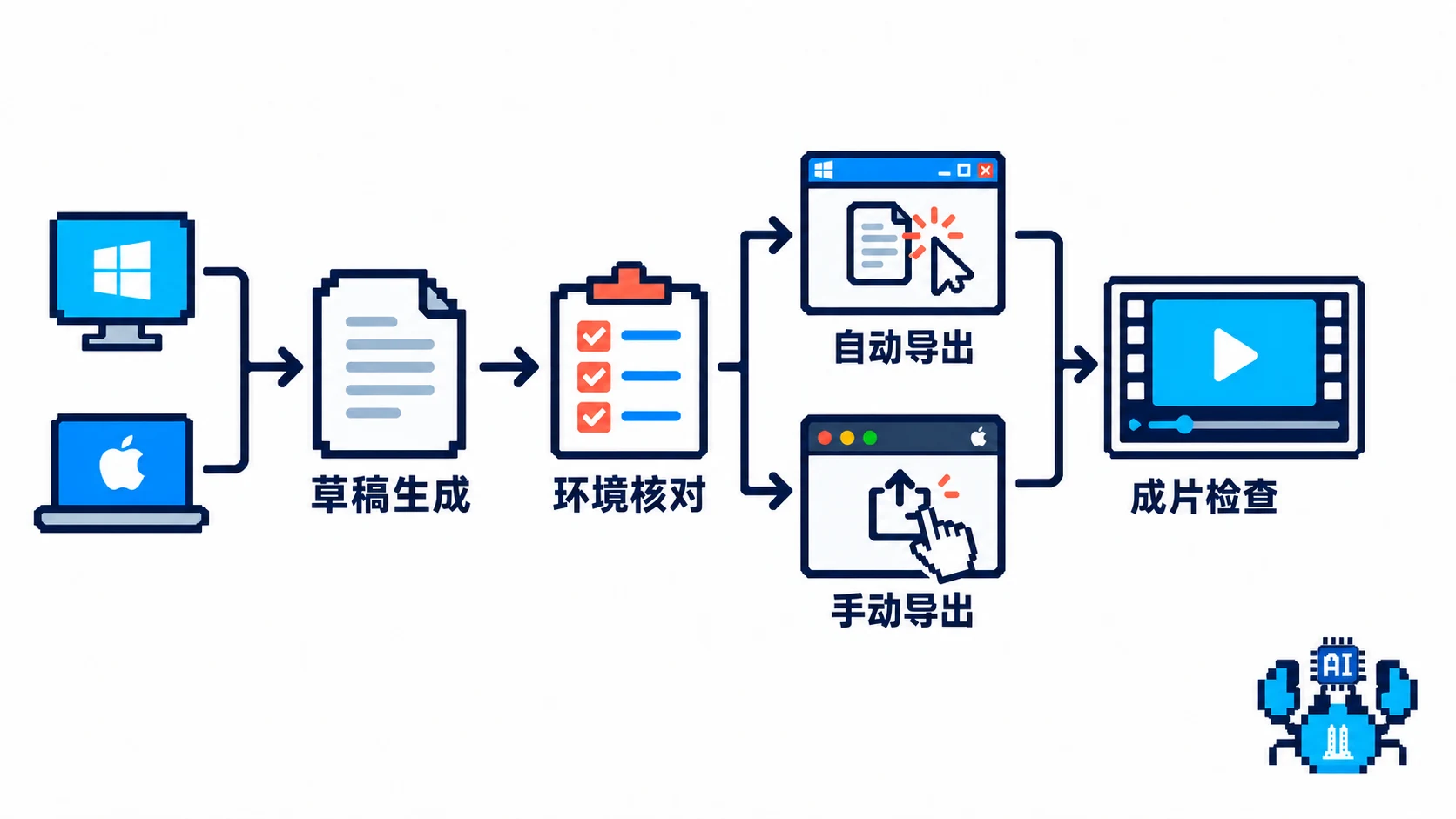 Windows和macOS均可生成草稿，桌面导出另核对环境并检查成片